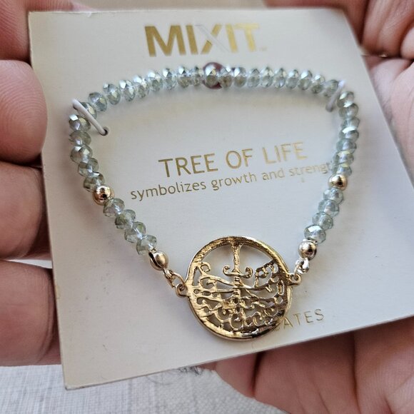 MIXIT Bracelet THE TREE OF LIFE Crystal Accent Gold Tone Stretched Wristband New - Picture 6 of 11